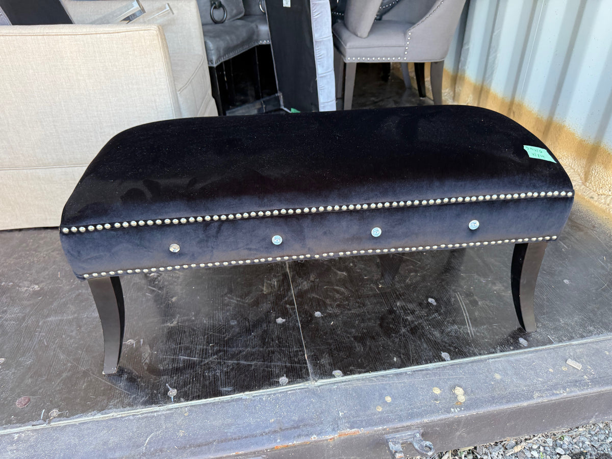 Black Velvet Bench with Studded Trim