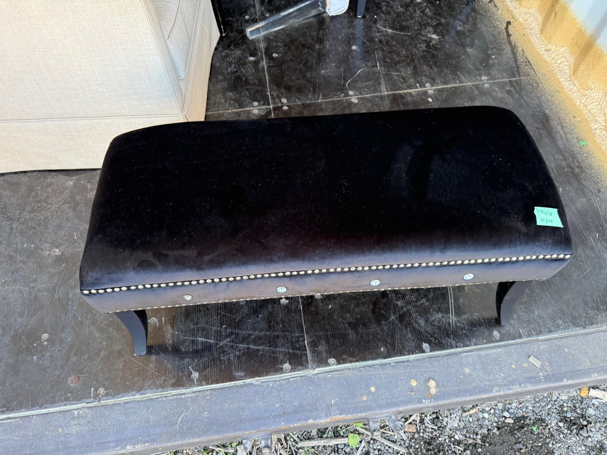 Black Velvet Bench with Studded Trim
