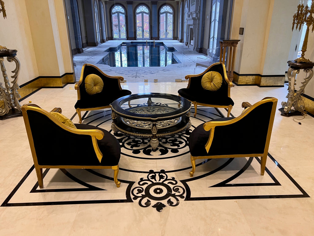 4 Piece Modular Italian Confidante Sofa, Black Velvet with Gold Frame # 2