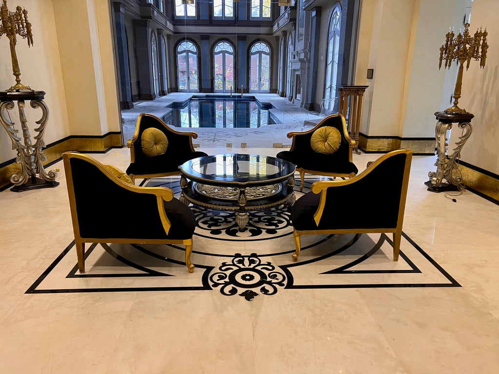 4 Piece Modular Italian Confidante Sofa, Black Velvet with Gold Frame # 2