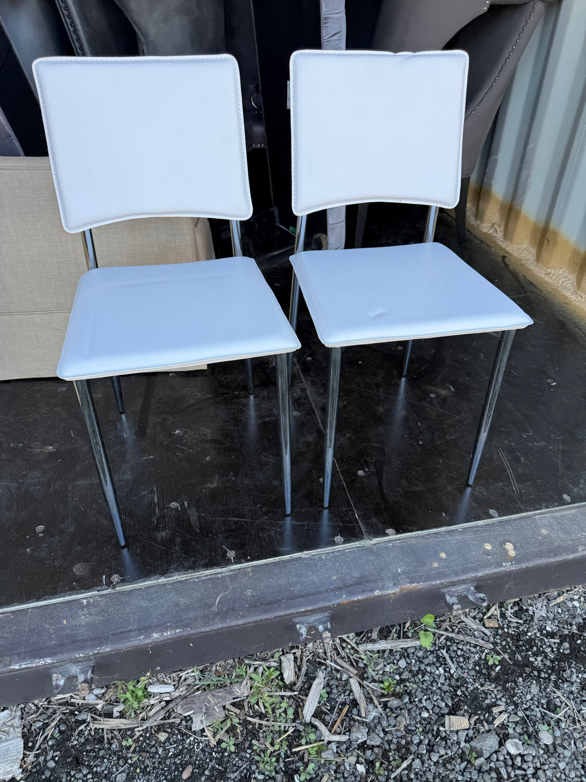 Pair of White Faux Leather Chairs