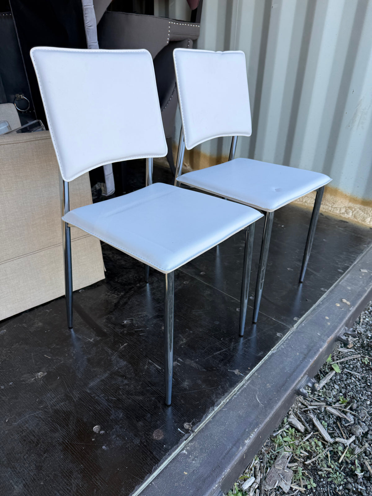 Pair of White Faux Leather Chairs