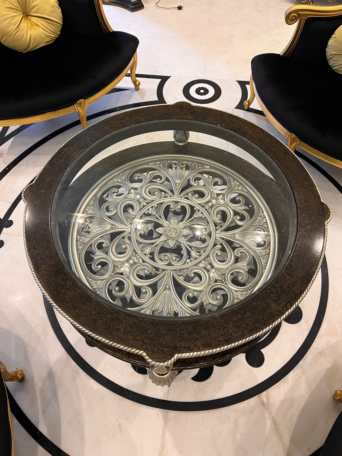 Martin Daniel Interiors 2 Tier Round Black/Silver Glass Coffee Table