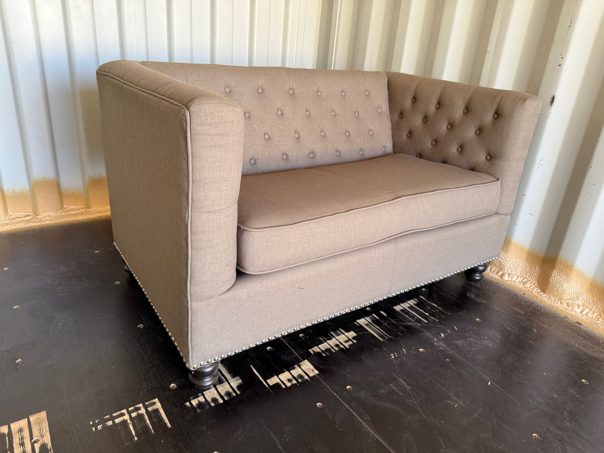 Brown/Beige Tufted Love Seat