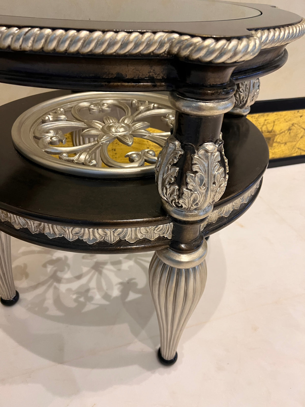 Pair of Martin Daniel Interiors 2 Tier Round Black/Silver Glass Side Tables