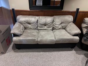 Beige and Brown Faux Leather Sofa (*condition)