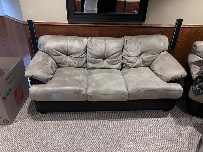 Beige and Brown Faux Leather Sofa (*condition)
