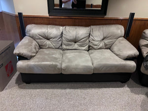 Beige and Brown Faux Leather Sofa (*condition)