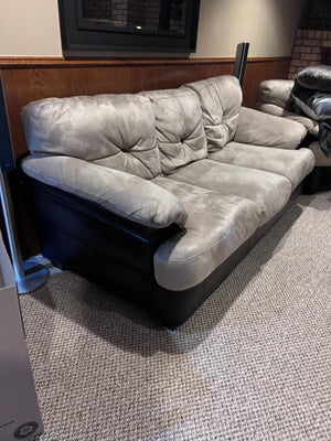 Beige and Brown Faux Leather Sofa (*condition)