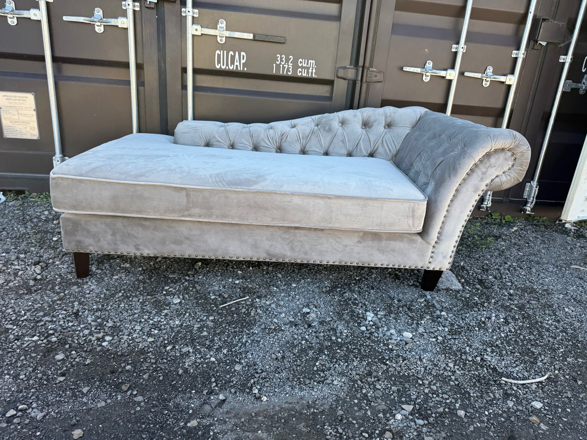 Grey Velvet Tufted Chaise
