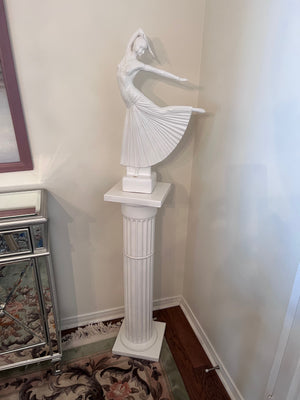 Ceramic White 'Dancer' Sculpture on Pedestal Stand