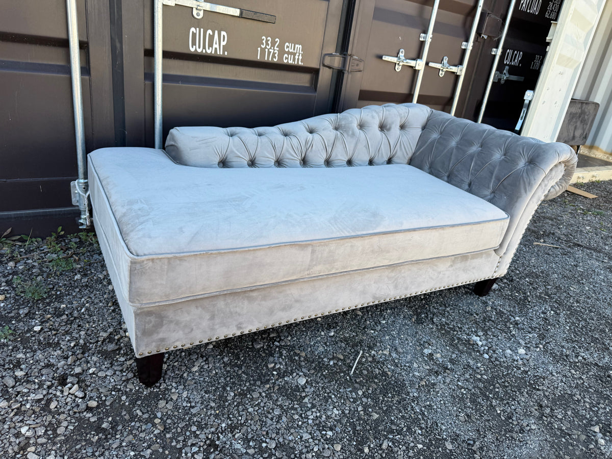 Grey Velvet Tufted Chaise