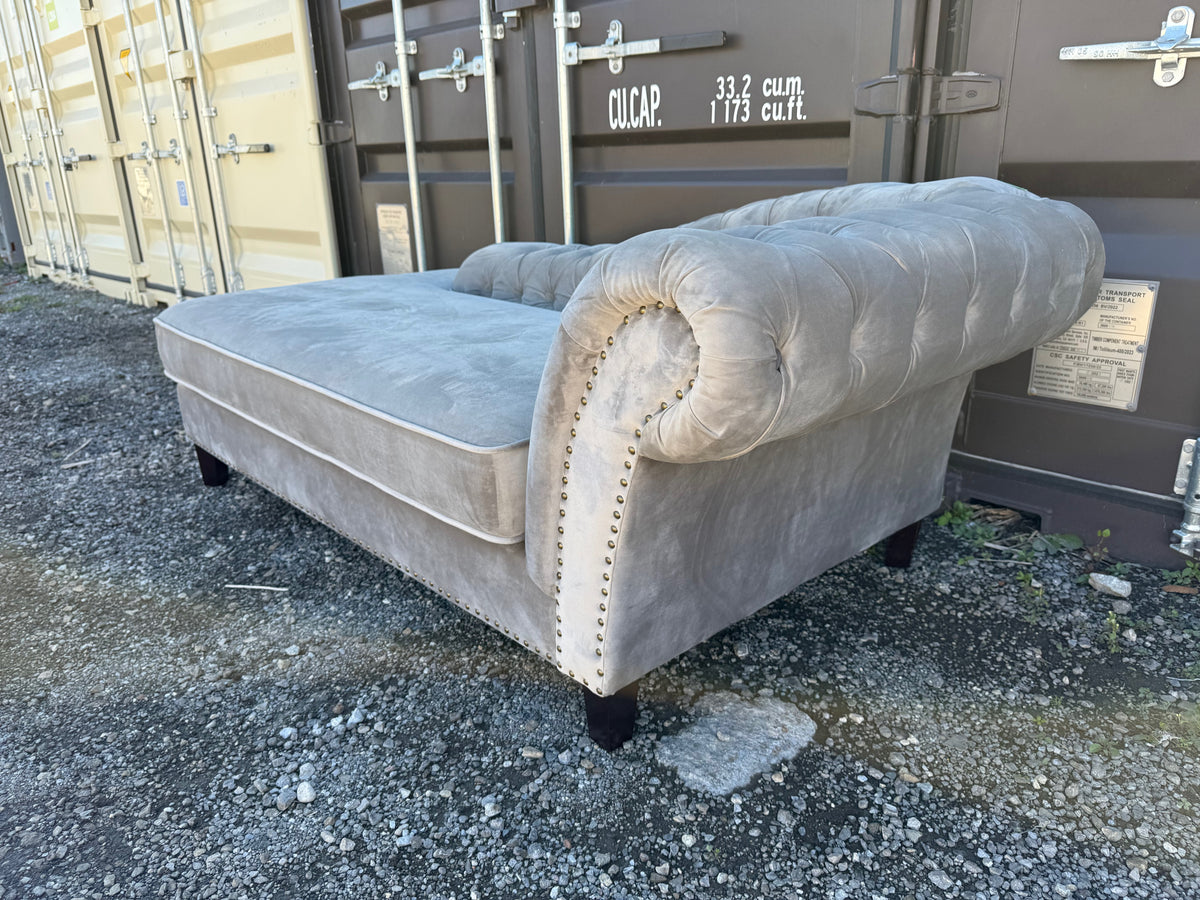 Grey Velvet Tufted Chaise