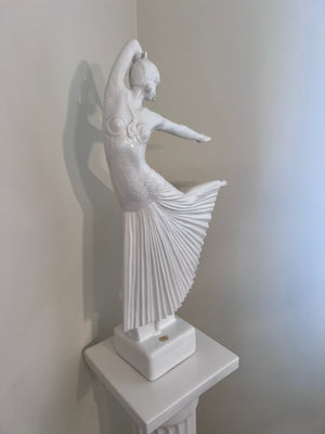 Ceramic White 'Dancer' Sculpture on Pedestal Stand