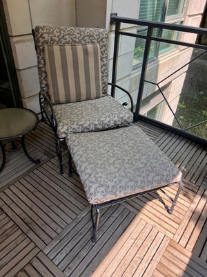 Pair of Hauser Patio Reclining Chairs with Footstools + 1 Side Table (*condition noted)