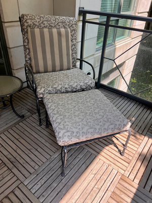Pair of Hauser Patio Reclining Chairs with Footstools + 1 Side Table (*condition noted)