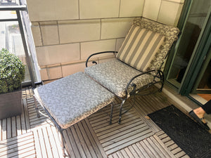 Pair of Hauser Patio Reclining Chairs with Footstools + 1 Side Table (*condition noted)