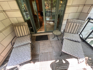 Pair of Hauser Patio Reclining Chairs with Footstools + 1 Side Table (*condition noted)
