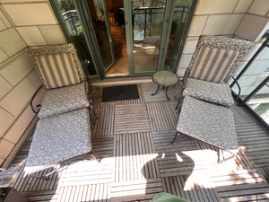 Pair of Hauser Patio Reclining Chairs with Footstools + 1 Side Table (*condition noted)