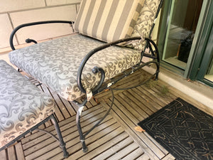 Pair of Hauser Patio Reclining Chairs with Footstools + 1 Side Table (*condition noted)
