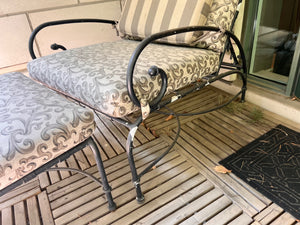 Pair of Hauser Patio Reclining Chairs with Footstools + 1 Side Table (*condition noted)