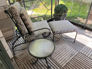 Pair of Hauser Patio Reclining Chairs with Footstools + 1 Side Table (*condition noted)