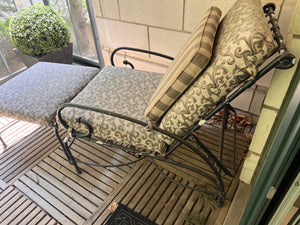 Pair of Hauser Patio Reclining Chairs with Footstools + 1 Side Table (*condition noted)