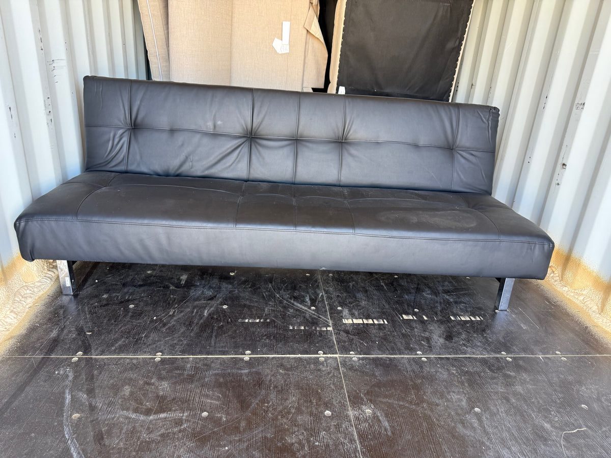 Black Faux Leather Convertible Futon Sofa
