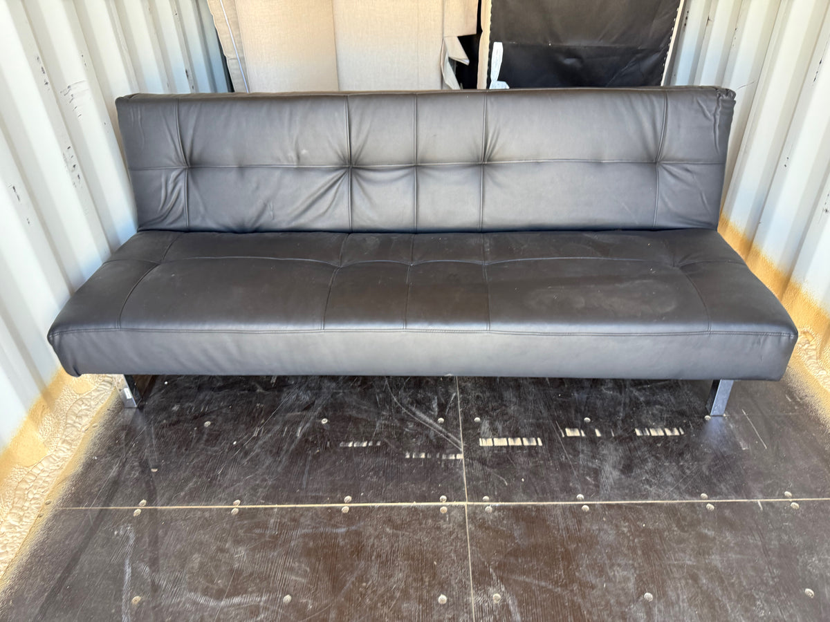 Black Faux Leather Convertible Futon Sofa