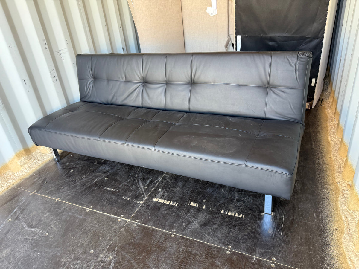 Black Faux Leather Convertible Futon Sofa