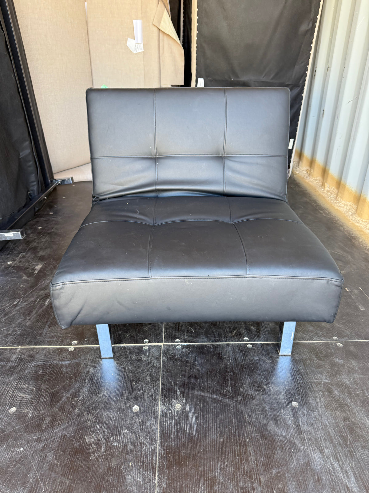 Black Faux Leather Convertible Futon Chair