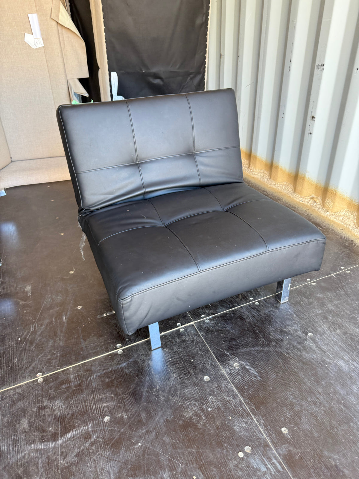 Black Faux Leather Convertible Futon Chair
