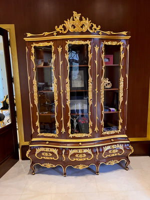 'Modenese Gastone Luxury Interiors' Baroque Display Cabinet, Walnut Finish with Gold Leaf Details, Made in Italy (*retail $25,000)