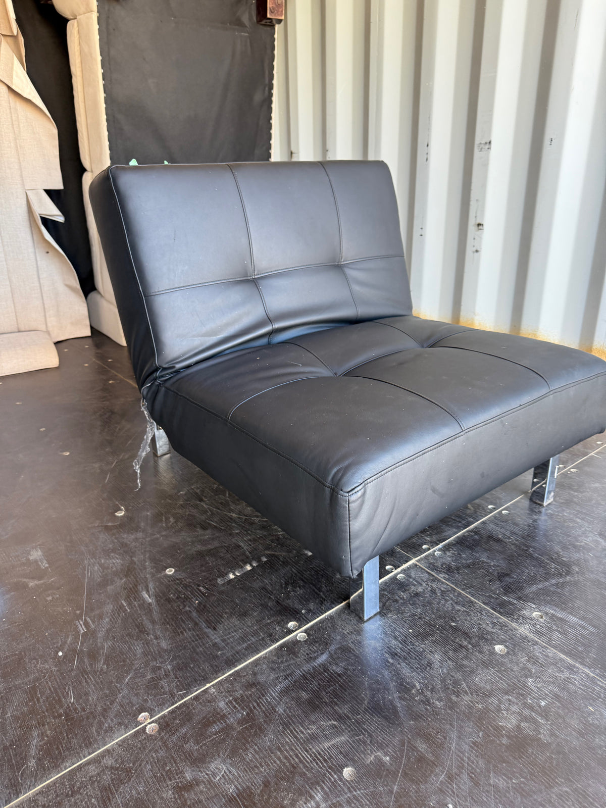 Black Faux Leather Convertible Futon Chair