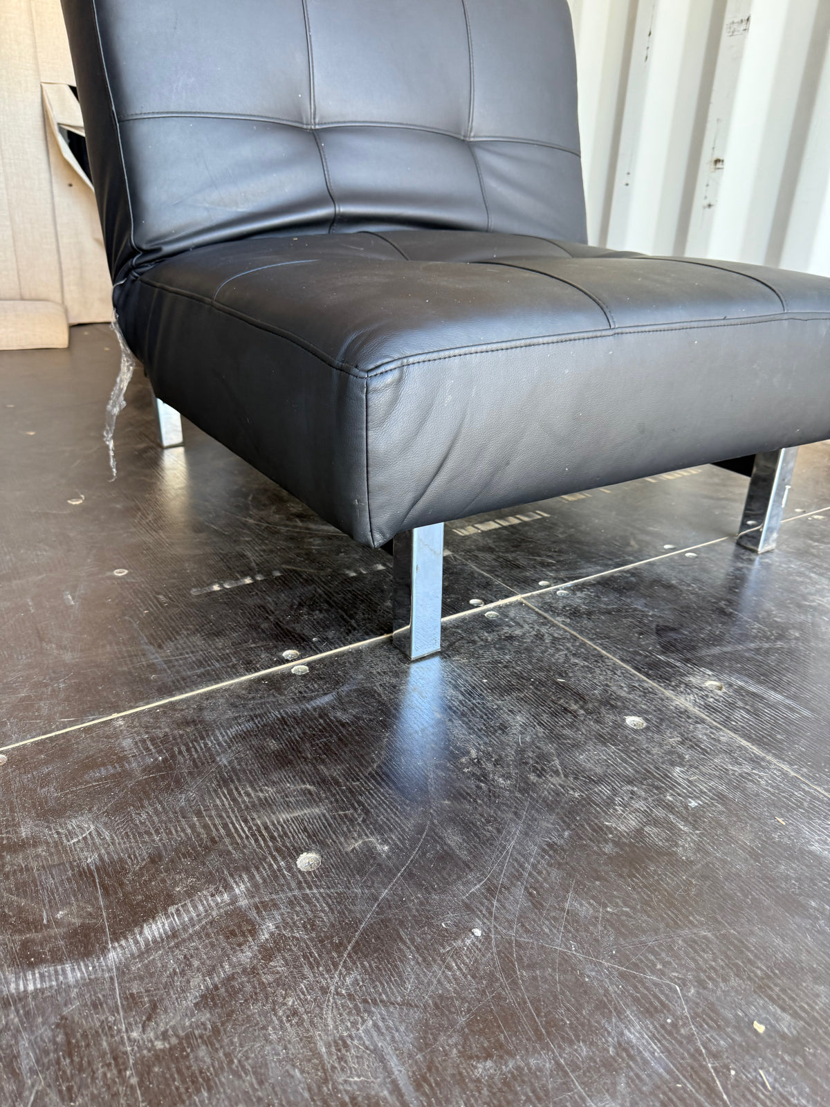 Black Faux Leather Convertible Futon Chair