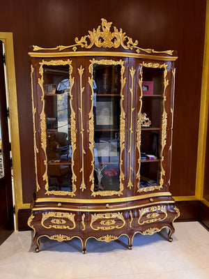 'Modenese Gastone Luxury Interiors' Baroque Display Cabinet, Walnut Finish with Gold Leaf Details, Made in Italy (*retail $25,000)