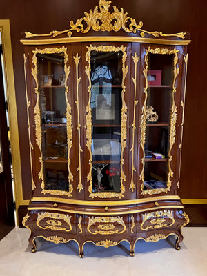 'Modenese Gastone Luxury Interiors' Baroque Display Cabinet, Walnut Finish with Gold Leaf Details, Made in Italy (*retail $25,000)