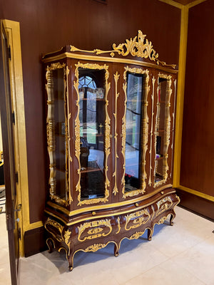 'Modenese Gastone Luxury Interiors' Baroque Display Cabinet, Walnut Finish with Gold Leaf Details, Made in Italy (*retail $25,000)