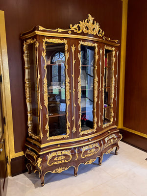 'Modenese Gastone Luxury Interiors' Baroque Display Cabinet, Walnut Finish with Gold Leaf Details, Made in Italy (*retail $25,000)