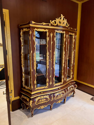 'Modenese Gastone Luxury Interiors' Baroque Display Cabinet, Walnut Finish with Gold Leaf Details, Made in Italy (*retail $25,000)