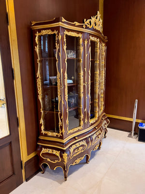 'Modenese Gastone Luxury Interiors' Baroque Display Cabinet, Walnut Finish with Gold Leaf Details, Made in Italy (*retail $25,000)