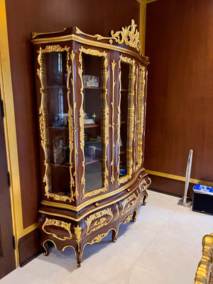 'Modenese Gastone Luxury Interiors' Baroque Display Cabinet, Walnut Finish with Gold Leaf Details, Made in Italy (*retail $25,000)