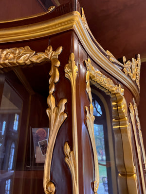 'Modenese Gastone Luxury Interiors' Baroque Display Cabinet, Walnut Finish with Gold Leaf Details, Made in Italy (*retail $25,000)