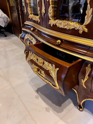 'Modenese Gastone Luxury Interiors' Baroque Display Cabinet, Walnut Finish with Gold Leaf Details, Made in Italy (*retail $25,000)
