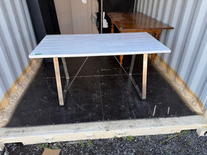 White Painted Wood Slatted Dining Table