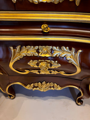 'Modenese Gastone Luxury Interiors' Baroque Display Cabinet, Walnut Finish with Gold Leaf Details, Made in Italy (*retail $25,000)
