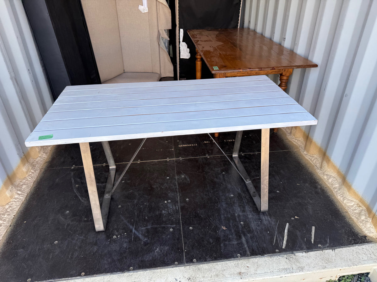 White Painted Wood Slatted Dining Table