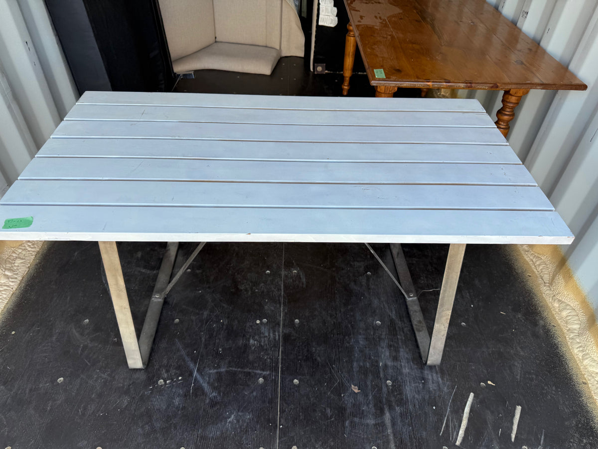 White Painted Wood Slatted Dining Table