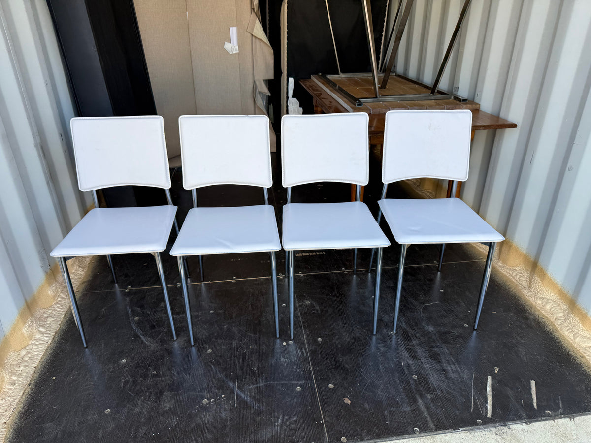 Set of 4 White Faux Leather Chairs