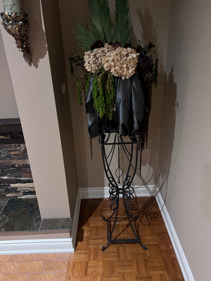 Metal Plant Stand, Glass Planter, Faux Plant